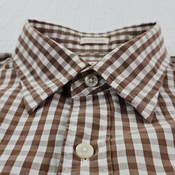 VTG J. Crew 2-Ply Cotton Shirt Men's S Brown Checkered Button Up EUC Long Sleeve - Picture 9 of 16